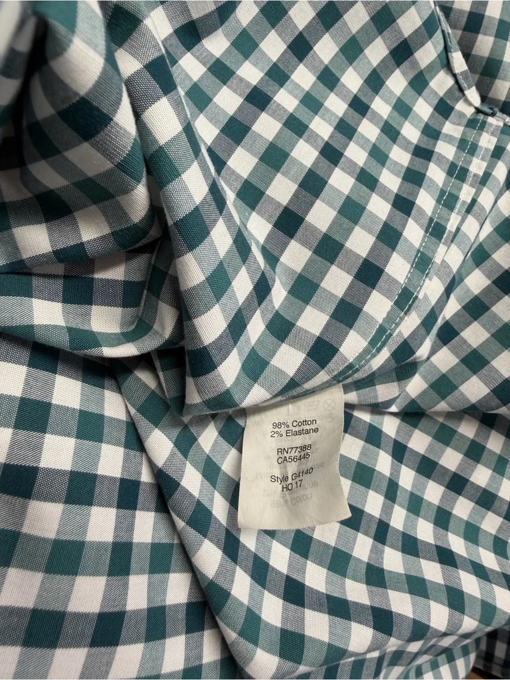 J.Crew Thompson Stretch Wrinkle Free Gingham Button Shirt Green White Large Men